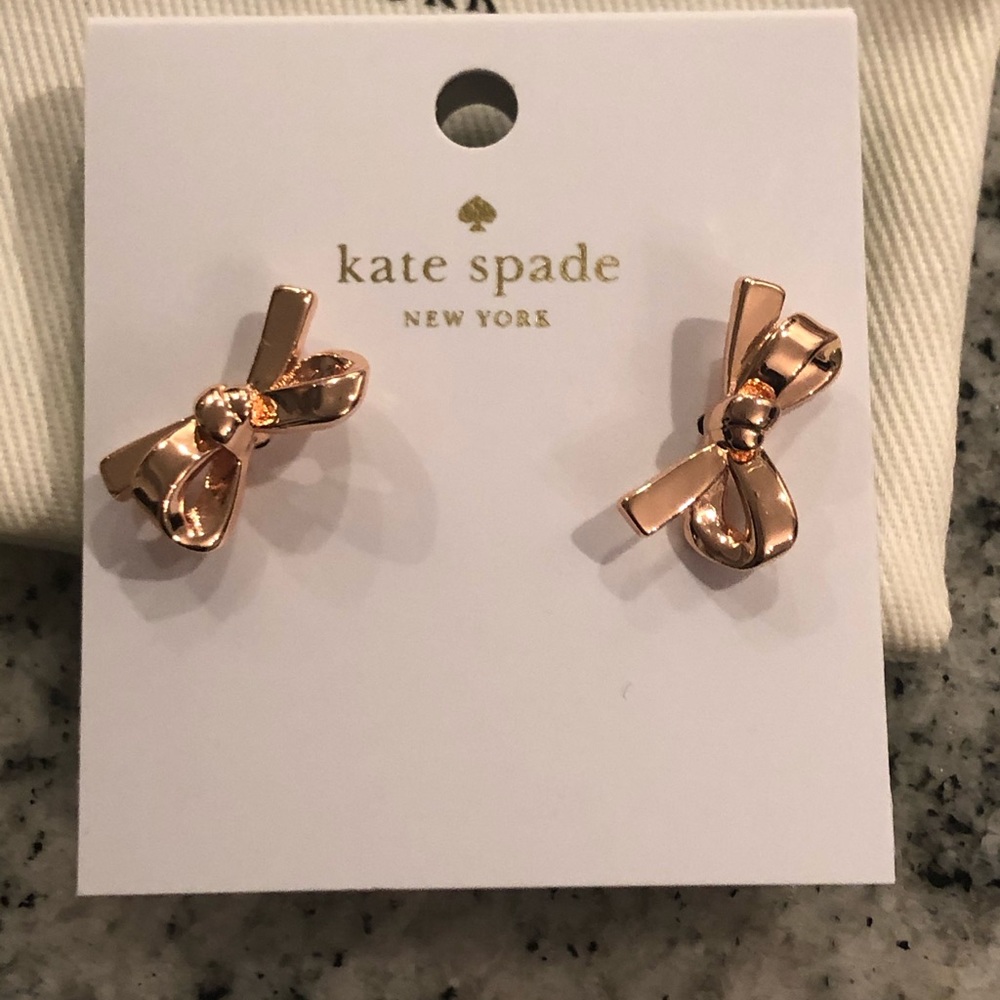 Kate Spade Rose Gold Skinny Mini Bow Earrings